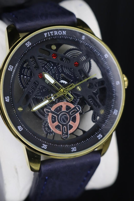 Fitron Classic Chrono: Sophisticated Minimalist Stainless Steel Watch with Genuine Leather Strap and Reliable Quartz Movement ( WITHOUT BOX ) ( BLACK)