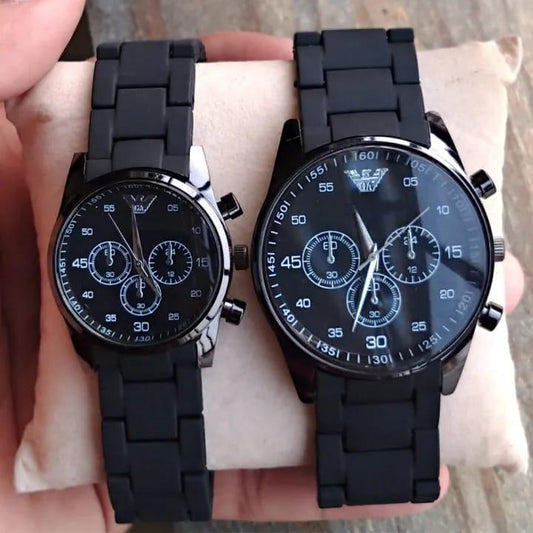 Elegant Couple Watch Set | Matching Men’s & Women’s Wristwatches | Stylish Analog Timepieces for Couples – 2 Pc Gift Set black colour