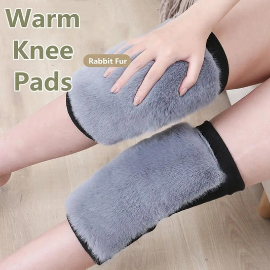 Warm Thickened Fleece Knee Pads For Men Women Winter Anti-Cold Rabbit Fur Knee Sleeves Sports Skiiing Leg Warmer Leg Protector
