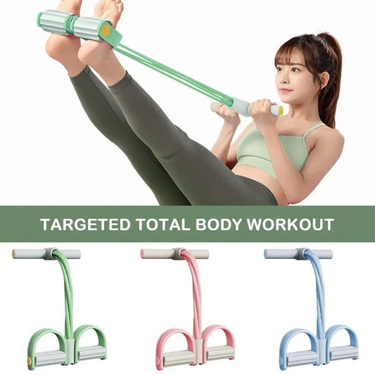 4 Tube Pedal Tensioner Portable Resistance Band Sit Up Fitness Equipment Yoga Stretching Tummy Trimmer Pull Rope Equipment