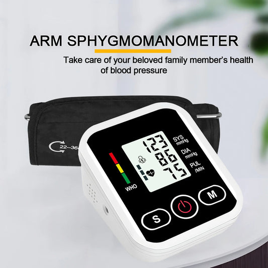 Arm Blood Pressure Monitor LCD Pressure Sensor Monitor BP Automatic Tonometer Digital Tensiometer LED Display Cuff Heart