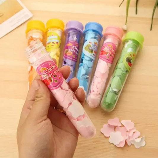 1 PCS Outside Mini Disposable Washing Hand Paper Soap Body Washing Bath Test Tube Confetti Foaming Flower Paper Soap For Kids
